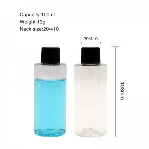 100ml Empty Plastic PET Cosmetic Sample Bottle Clear Container Round Shape