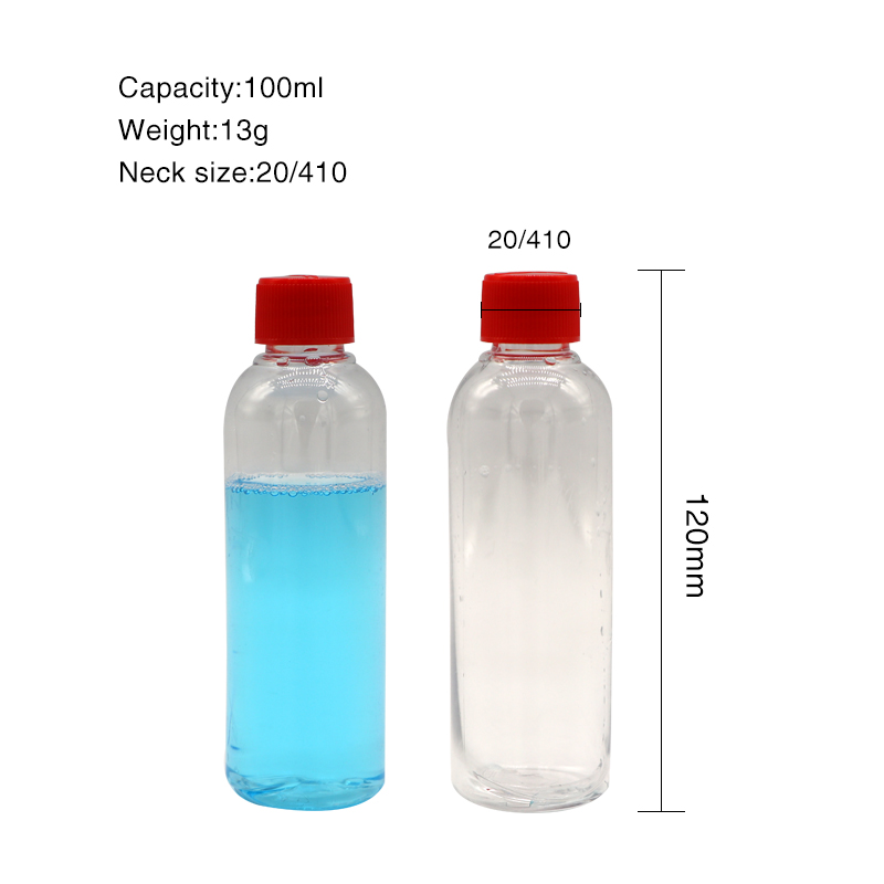 प्लास्टिक बोतल पीईटी कंटेनर 100 मिलीलीटर बोस्टन गोल आकार स्पष्ट कॉस्मेटिक नमूने बोतल