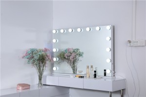 ຈີນຂາຍສົ່ງເຄື່ອງເຟີນີເຈີ Salon LED ແສງສະຫວ່າງ Vanity ຫ້ອງນ້ໍາສໍາຜັດ Dimmable ແສງສະຫວ່າງ Hollywood ກະຈົກ